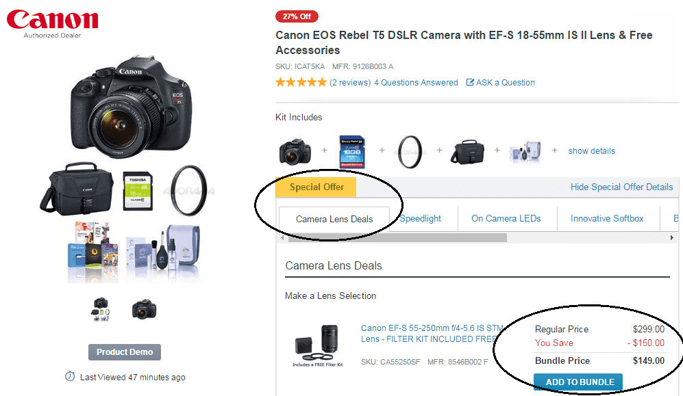 Canon bundle pricing ecommerce combo