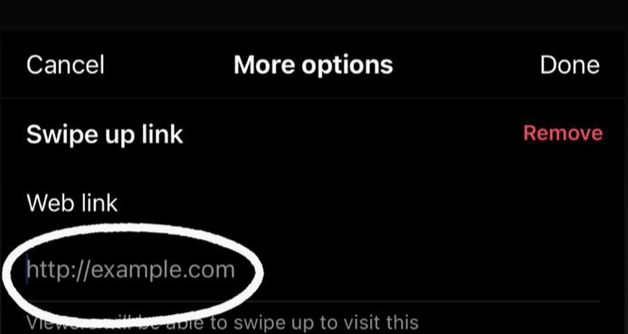 add link to instagram story swipe up