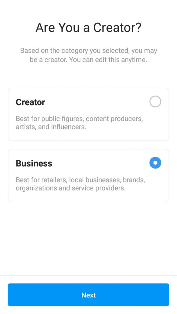 instagram creator or business