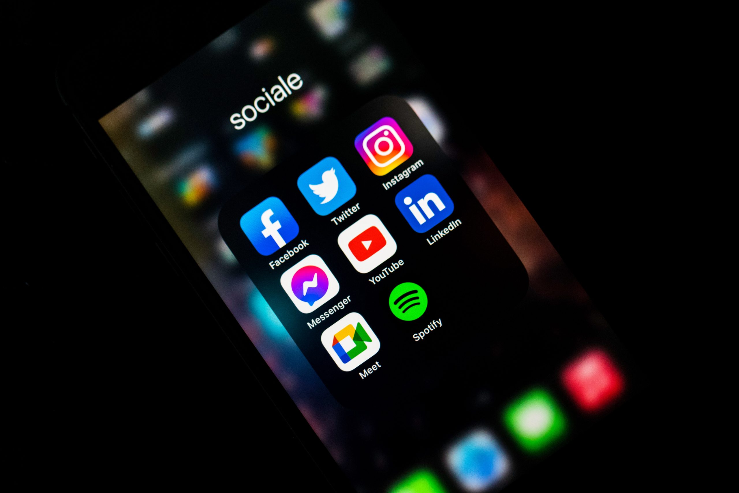 SOCIAL media icons on phone
